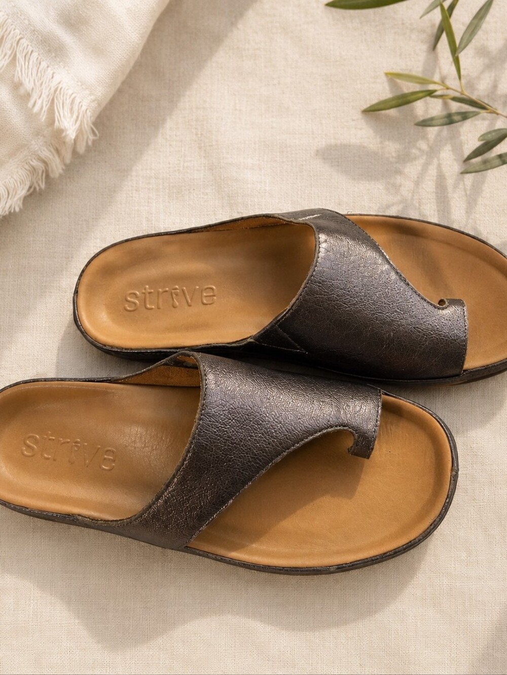 Strive Women's Metallic Pewter Slide Sandals with Cushioned Footbed